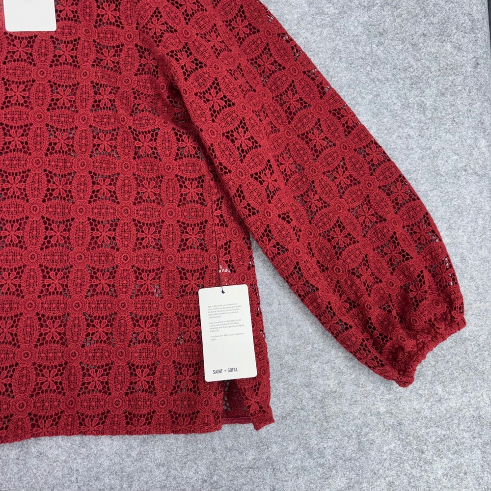 Saint + Sofia Sadie Blouse Burgundy Organic Cotton Lace Eyelet Top USA 10 NEW - Picture 10 of 11